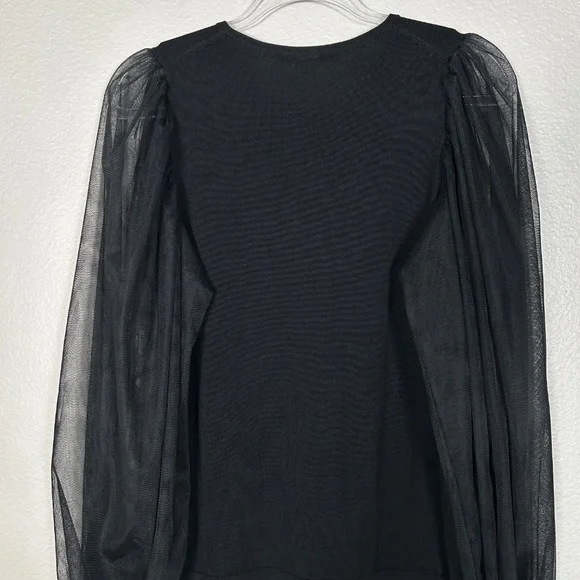 Trina Turk size M Rhea 2 sweater black 100% Merino wool mesh long sleeves - Picture 9 of 13